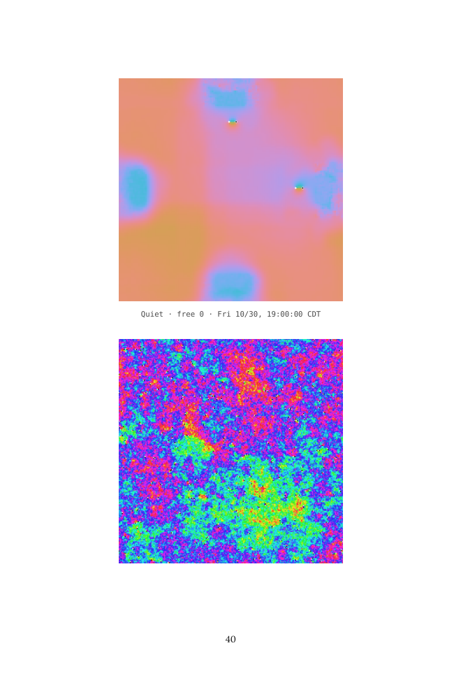 A page from the book: the sheet of colour on the monitor in the basement